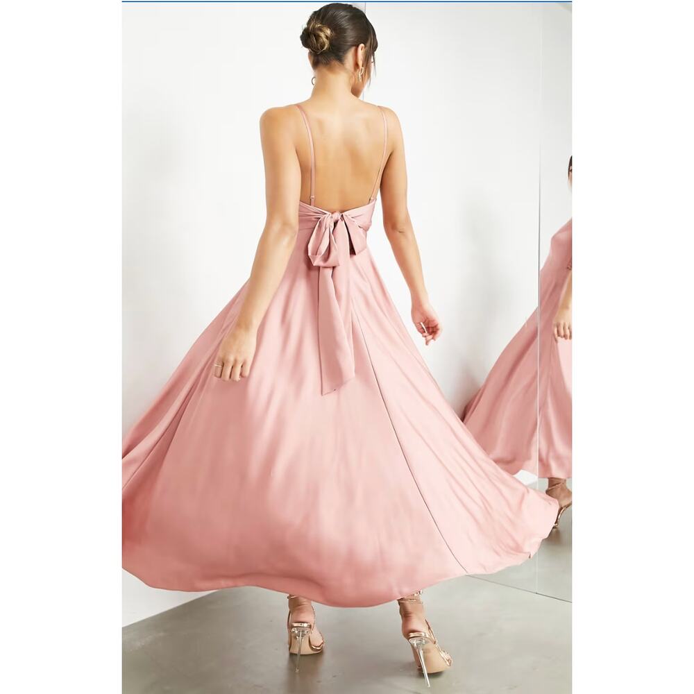 ASOS DESIGN Bridesmaid satin midi dress with tie back in dusky rose